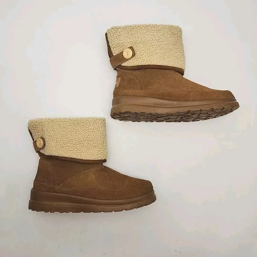Skechers Boots Chestnut Brown Faux Sherpa Suede Women 10 Flat SN48676 Shoe Ankle